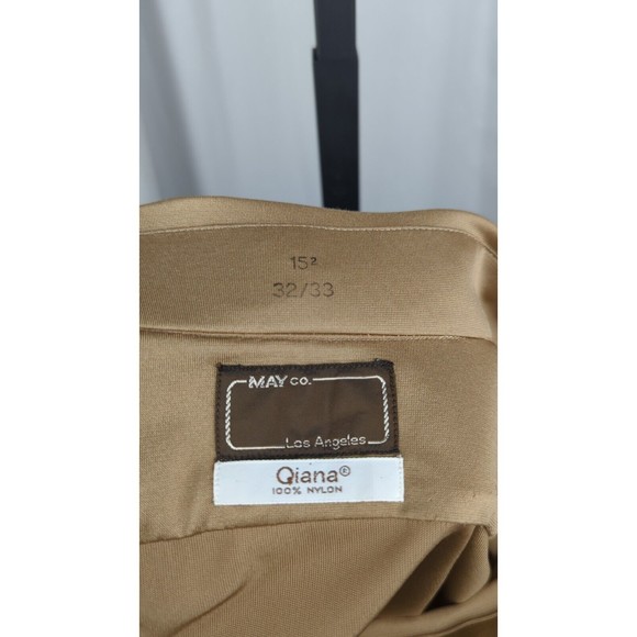 May Co Los Angeles Qiana Nylon Button Up Shirt Gold Beige 70s Vintage 15.5 32/33 - Picture 3 of 4